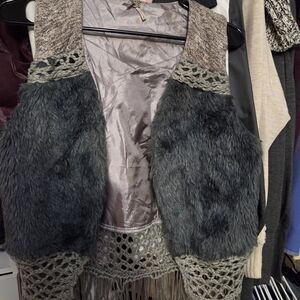 Buckle Gray Faux Fur Vest